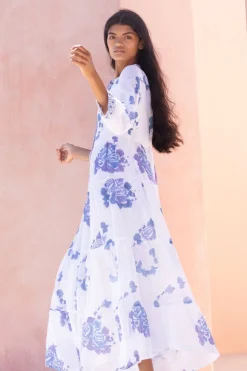 3/4 Button Maxi- Portofino Blue