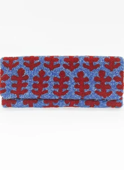 Beaded Clutch- Fern Blue Red