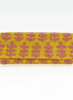 Beaded Clutch- Fern Pink Yellow