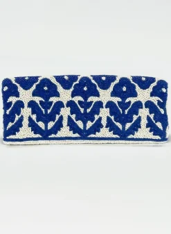 Beaded Clutch- Marigold White Navy