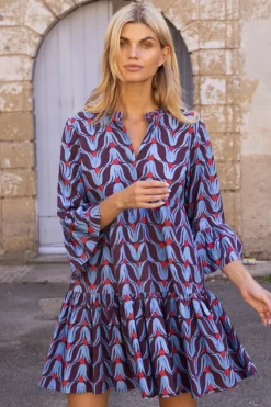 Bell Sleeve Tiered Mini- Tulip Red