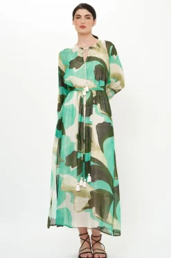 Belted Long Sleeve Shift Maxi- Ginkgo Green