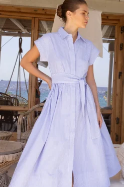 Belted Shirt Dress- Chatham Blue