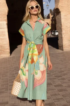 Belted Shirt Dress- Hibiscus Sage