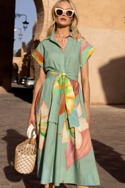 Belted Shirt Dress- Hibiscus Sage