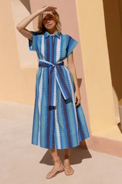 Belted Shirt Dress- Meko Blue