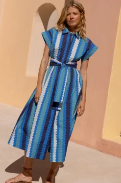 Belted Shirt Dress- Meko Blue
