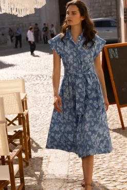 Belted Shirt Dress- Pretoria Navy