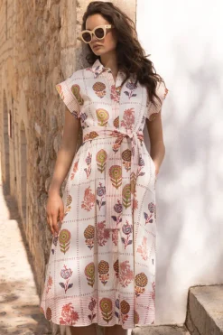 Belted Shirt Dress- Taormina Cream