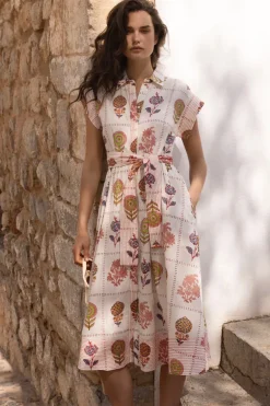 Belted Shirt Dress- Taormina Cream