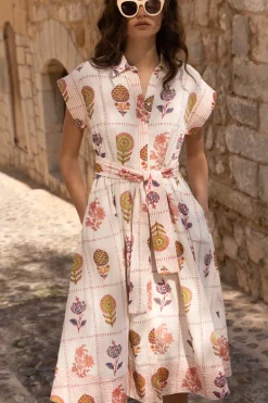 Belted Shirt Dress- Taormina Cream