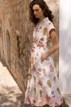 Belted Shirt Dress- Taormina Cream