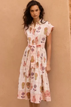 Belted Shirt Dress- Taormina Cream