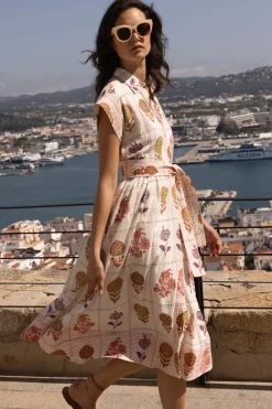 Belted Shirt Dress- Taormina Cream