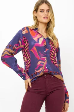 Button Down Blouse- Arabia Navy