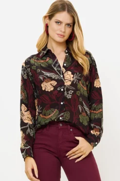Button Down Blouse- Turin Wine