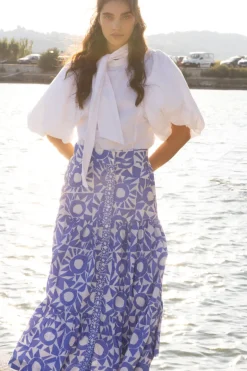 Button Front Skirt- Eclipse Blue