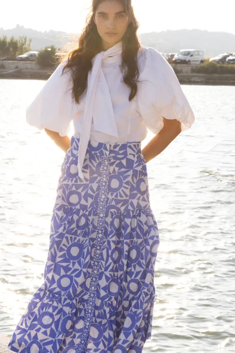 Button Front Skirt- Eclipse Blue