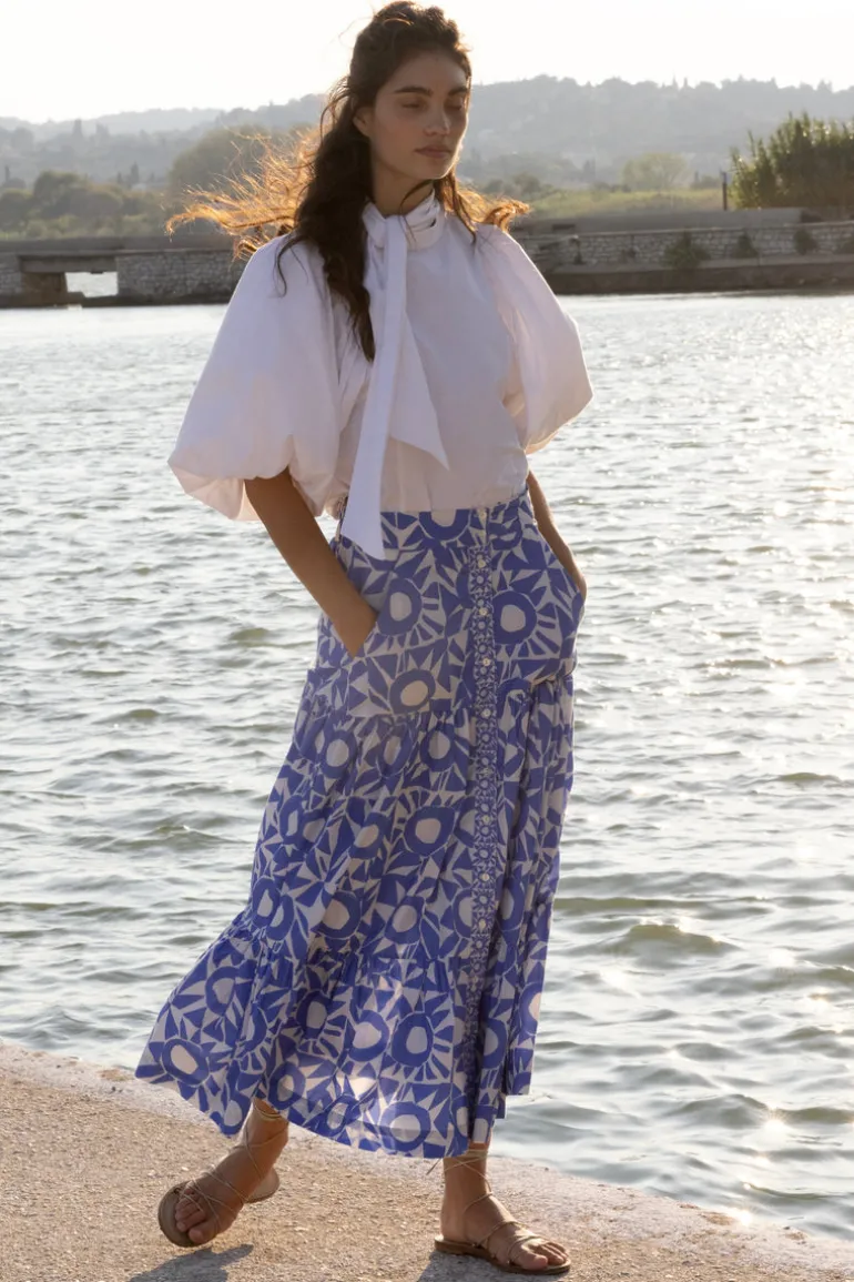 Button Front Skirt- Eclipse Blue