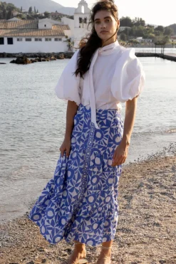 Button Front Skirt- Eclipse Blue