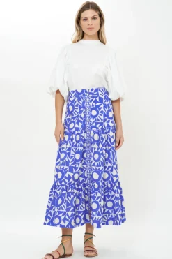 Button Front Skirt- Eclipse Blue