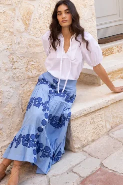 Button Front Skirt- Tangier Blue