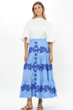 Button Front Skirt- Tangier Blue