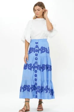 Button Front Skirt- Tangier Blue