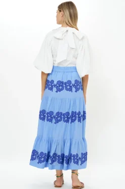 Button Front Skirt- Tangier Blue