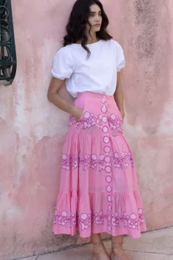 Button Front Skirt- Tangier Pink