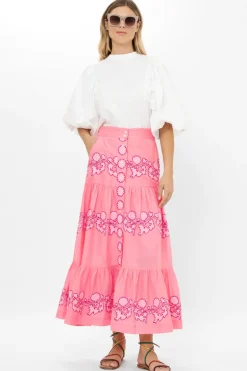 Button Front Skirt- Tangier Pink