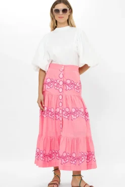 Button Front Skirt- Tangier Pink