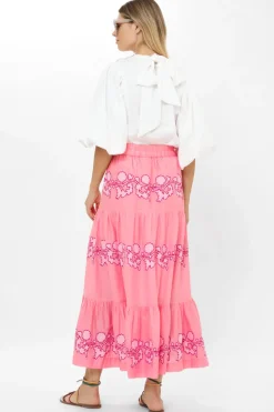 Button Front Skirt- Tangier Pink