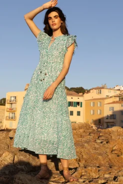 Cinched Flirty Midi- Cypress Jade