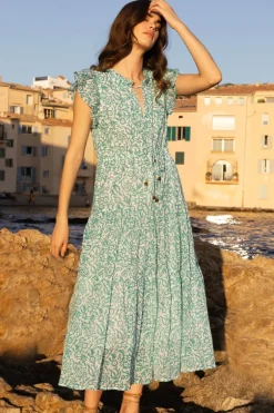 Cinched Flirty Midi- Cypress Jade