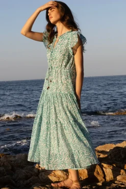 Cinched Flirty Midi- Cypress Jade