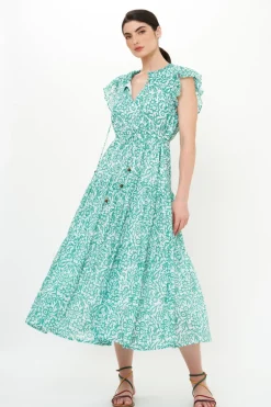 Cinched Flirty Midi- Cypress Jade