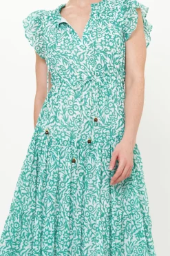 Cinched Flirty Midi- Cypress Jade