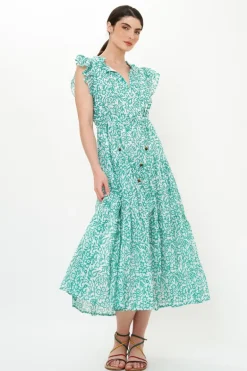 Cinched Flirty Midi- Cypress Jade