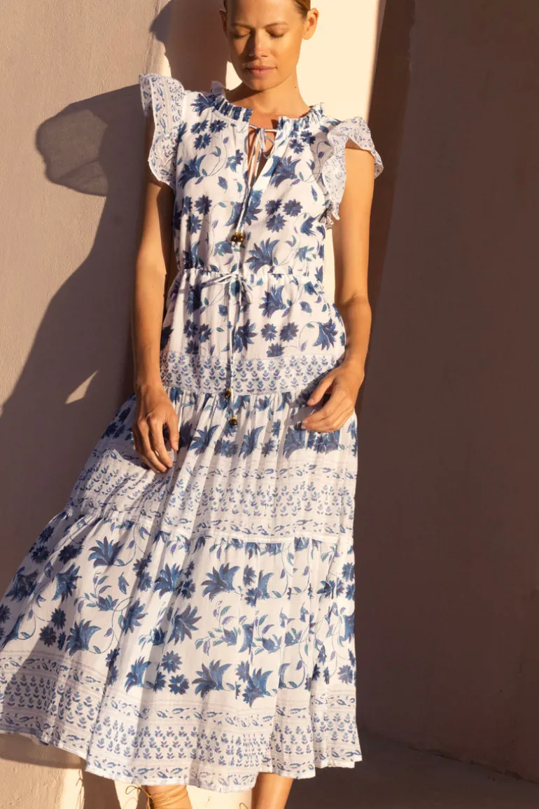 Cinched Flirty Midi- Marion Blue