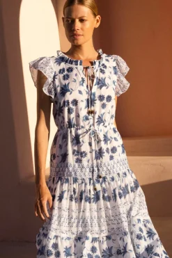 Cinched Flirty Midi- Marion Blue