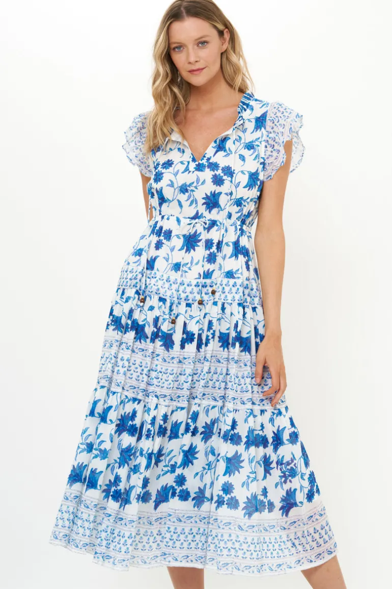 Cinched Flirty Midi- Marion Blue