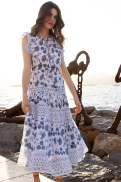 Cinched Flirty Midi- Marion Blue