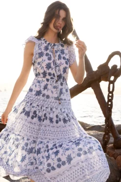 Cinched Flirty Midi- Marion Blue