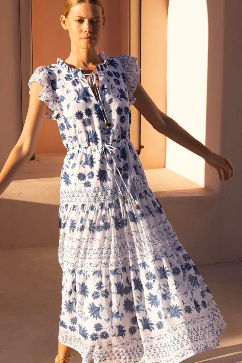 Cinched Flirty Midi- Marion Blue