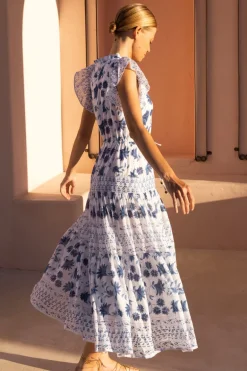 Cinched Flirty Midi- Marion Blue