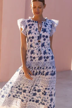 Cinched Flirty Midi- Marion Blue