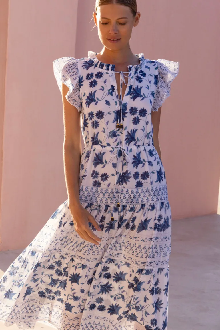 Cinched Flirty Midi- Marion Blue