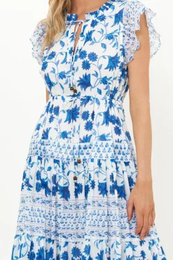 Cinched Flirty Midi- Marion Blue
