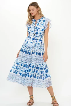 Cinched Flirty Midi- Marion Blue